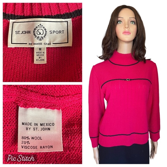 St John red Bow Mock Turtleneck Size M - Picture 1 of 15